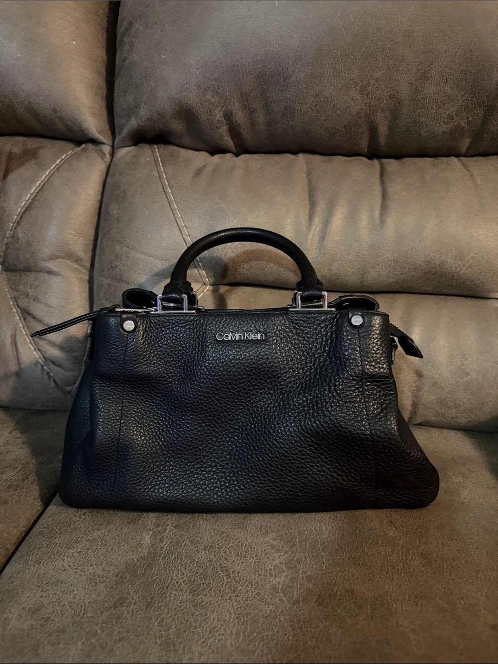 Calvin Klein Pebbled Leather Top-Handle Satchel in Black